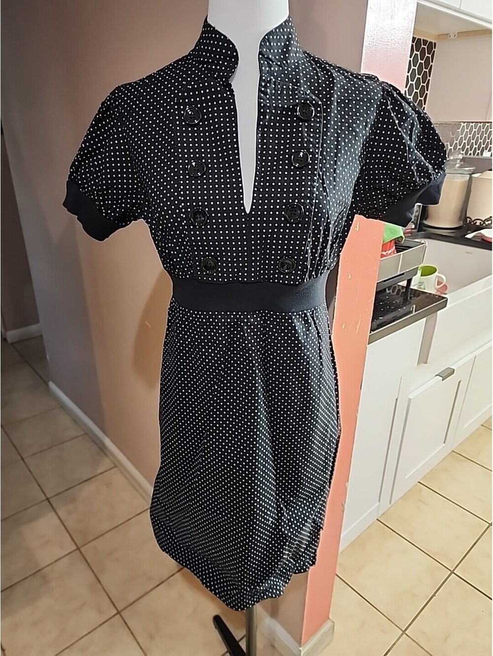 BeBop Black Polka Dot Puff Sleeve Dress – Vintage-Inspired Size L